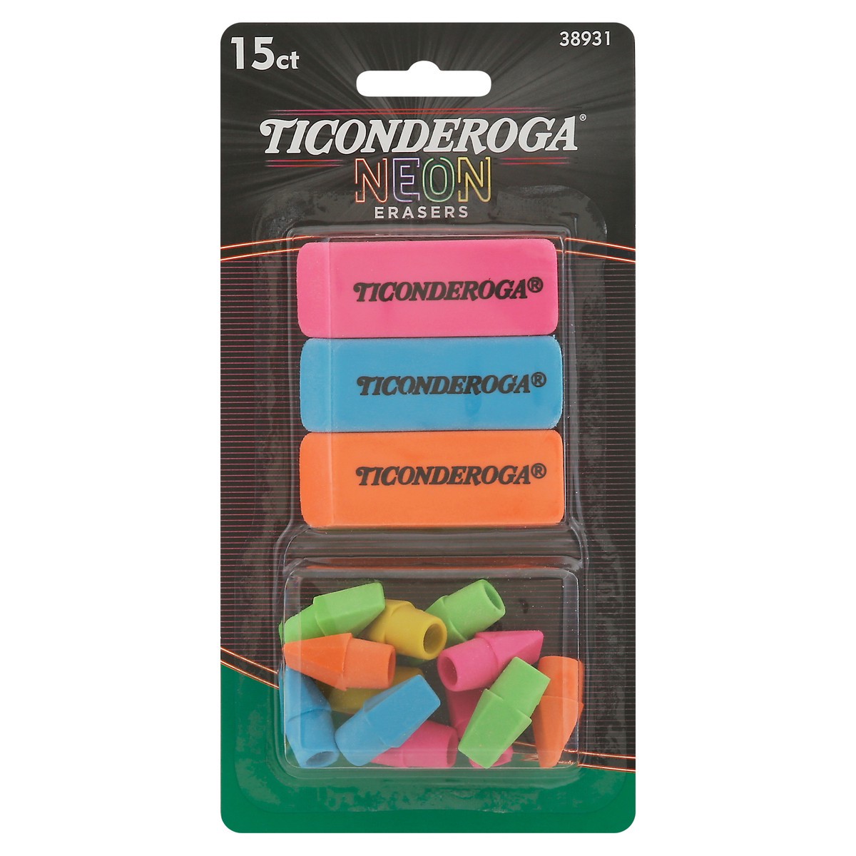 slide 1 of 9, Ticonderoga Neon Erasers 15 ea, 15 ct