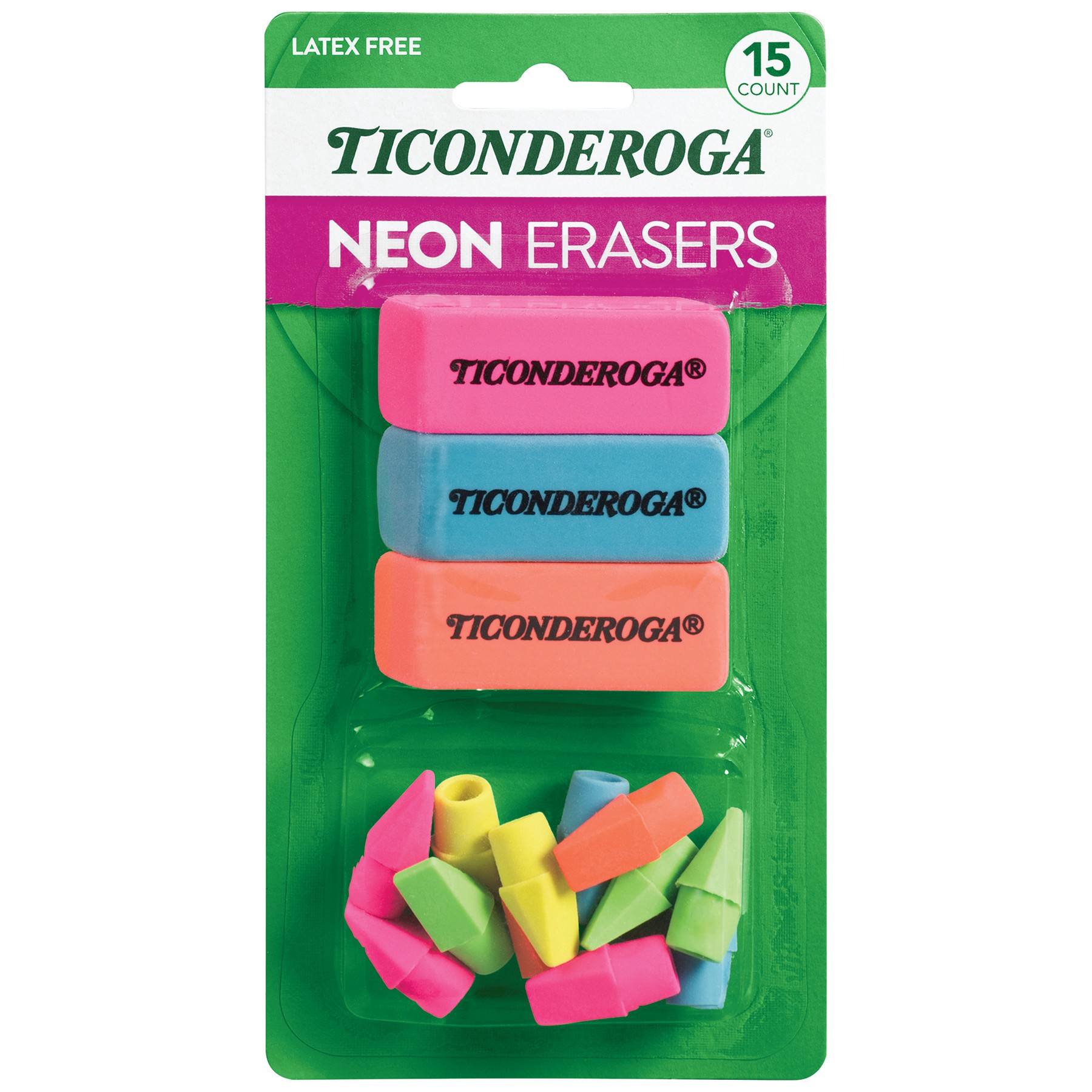 slide 1 of 9, Ticonderoga Neon Erasers 15ct, Assorted Colors, 15 Ct, 15 ct