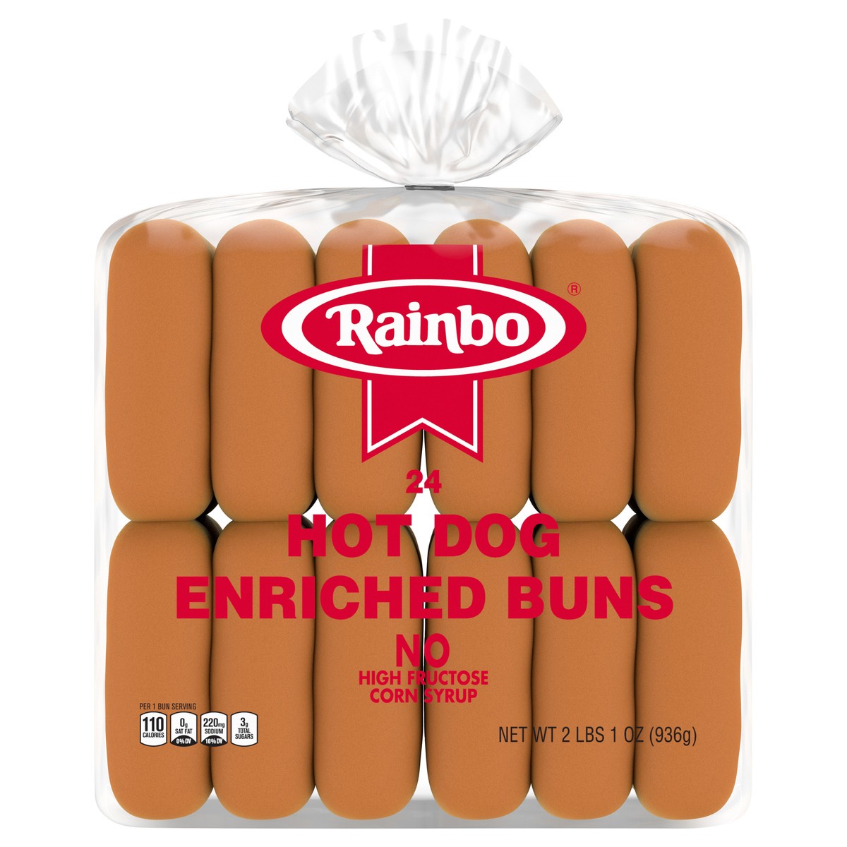 slide 1 of 5, Rainbo White Hot Dog Buns, 24 count, 33 oz, 24 ct