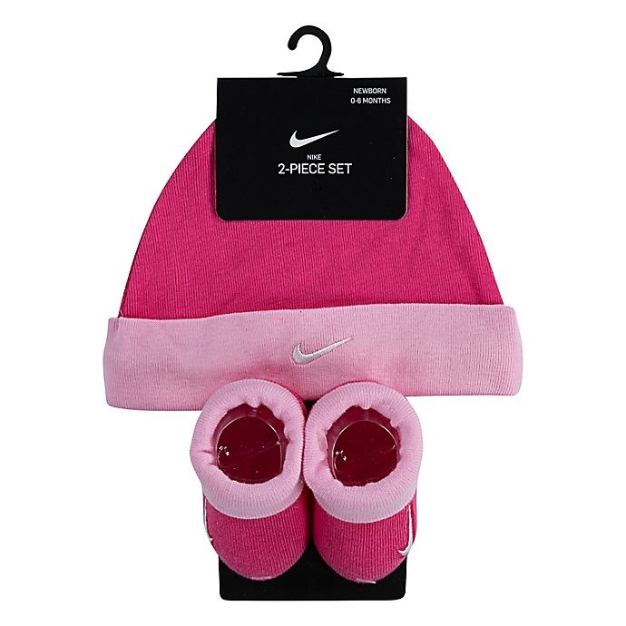 slide 2 of 3, Jordan Nike Swoosh Hat and Booties Set - Dark Pink, 2 ct