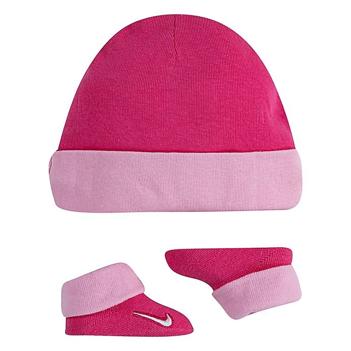 slide 3 of 3, Jordan Nike Swoosh Hat and Booties Set - Dark Pink, 2 ct