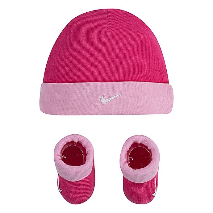 slide 1 of 3, Jordan Nike Swoosh Hat and Booties Set - Dark Pink, 2 ct