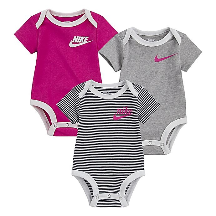 slide 1 of 2, Nike Newborn Swoosh Logo Bodysuits - Carbon, 3 ct