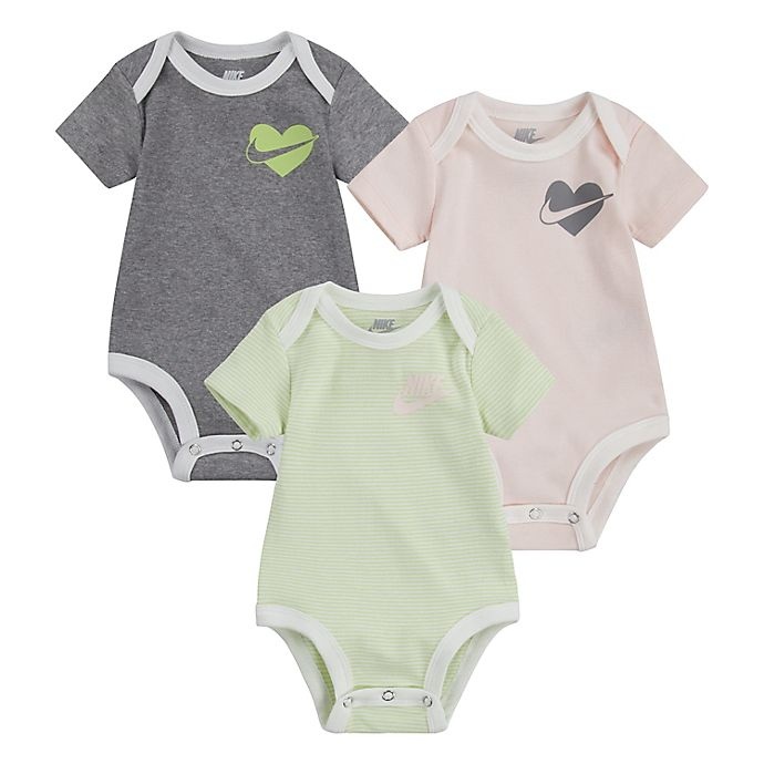 slide 1 of 2, Nike Newborn Swoosh Logo Bodysuits - Yellow/Grey, 3 ct