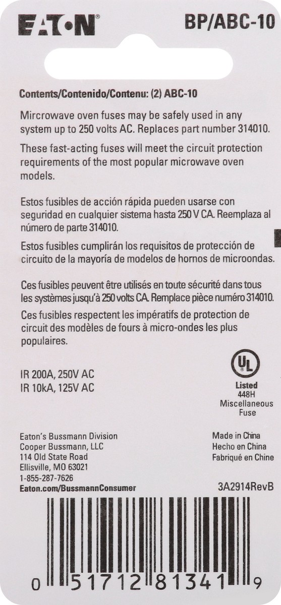 slide 3 of 10, Bussmann Microwave ABC 10A Fuse 2 ea, 2 ct