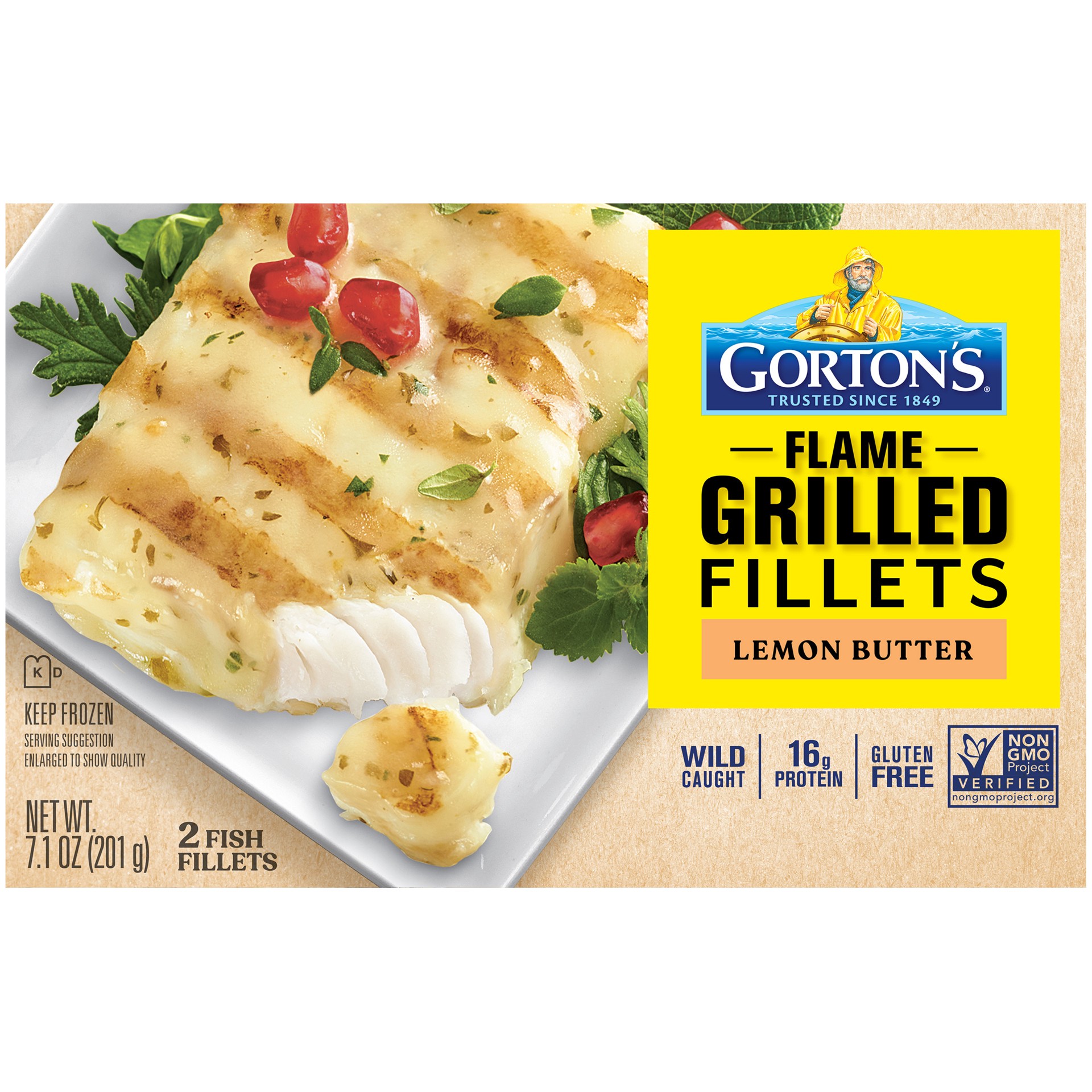 slide 8 of 9, Gorton's Gorton''s Flame Grilled Fish Fillets with Lemon Butter, 100% Wild Caught, Frozen, 2 Count, 7.1 Ounce Package, 2 ct