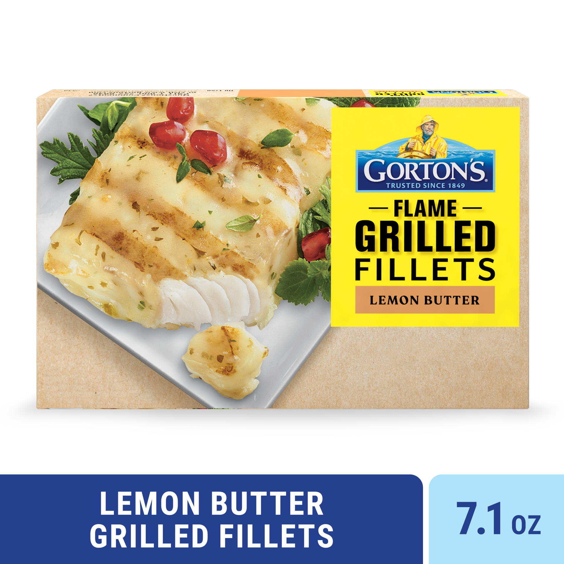 slide 1 of 9, Gorton's Gorton''s Flame Grilled Fish Fillets with Lemon Butter, 100% Wild Caught, Frozen, 2 Count, 7.1 Ounce Package, 2 ct