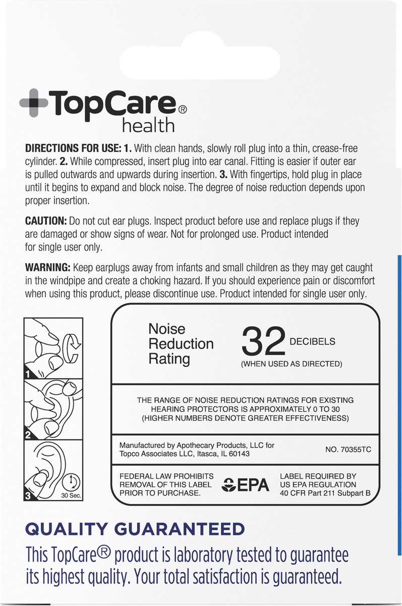 slide 11 of 12, TopCare Health NRR 32 Comfort Foam Ear Plugs 1 Set, 1 ct