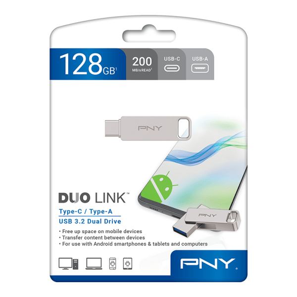slide 4 of 8, PNY Duo Link Usb 3.2 Type-C Dual Flash Drives, 128Gb, Silver, 1 ct