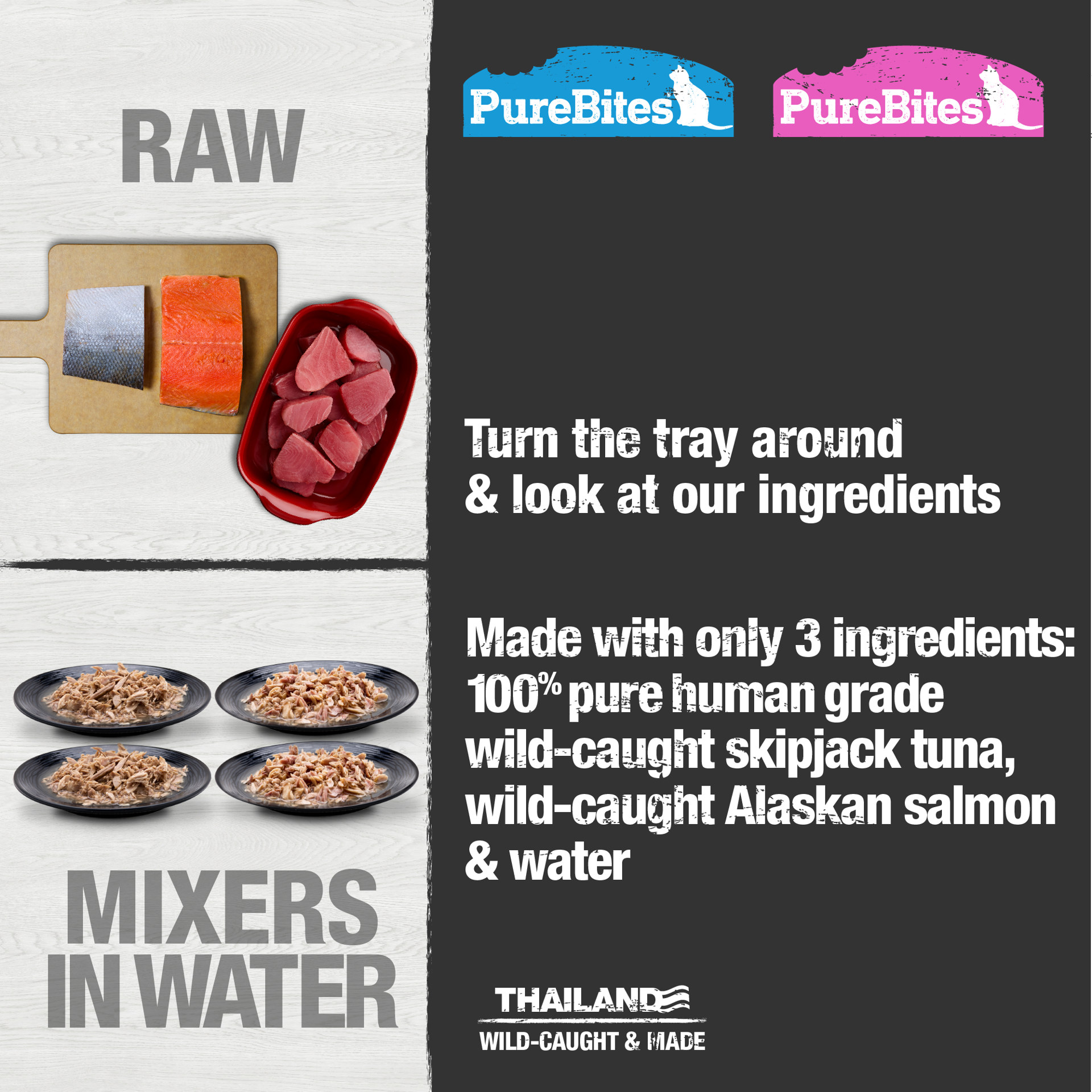 slide 4 of 5, PureBites Wet Mixers | Tuna Variety Pack | only 3 ingredients | 4 trays, 200 g