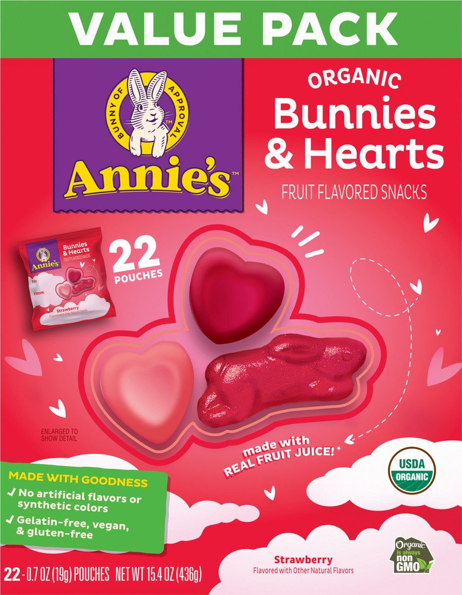 slide 8 of 15, ANNIES ORGANIC FRUIT SNACKS STRAWBERRY BUNNY & HEARTS, 15.4 oz