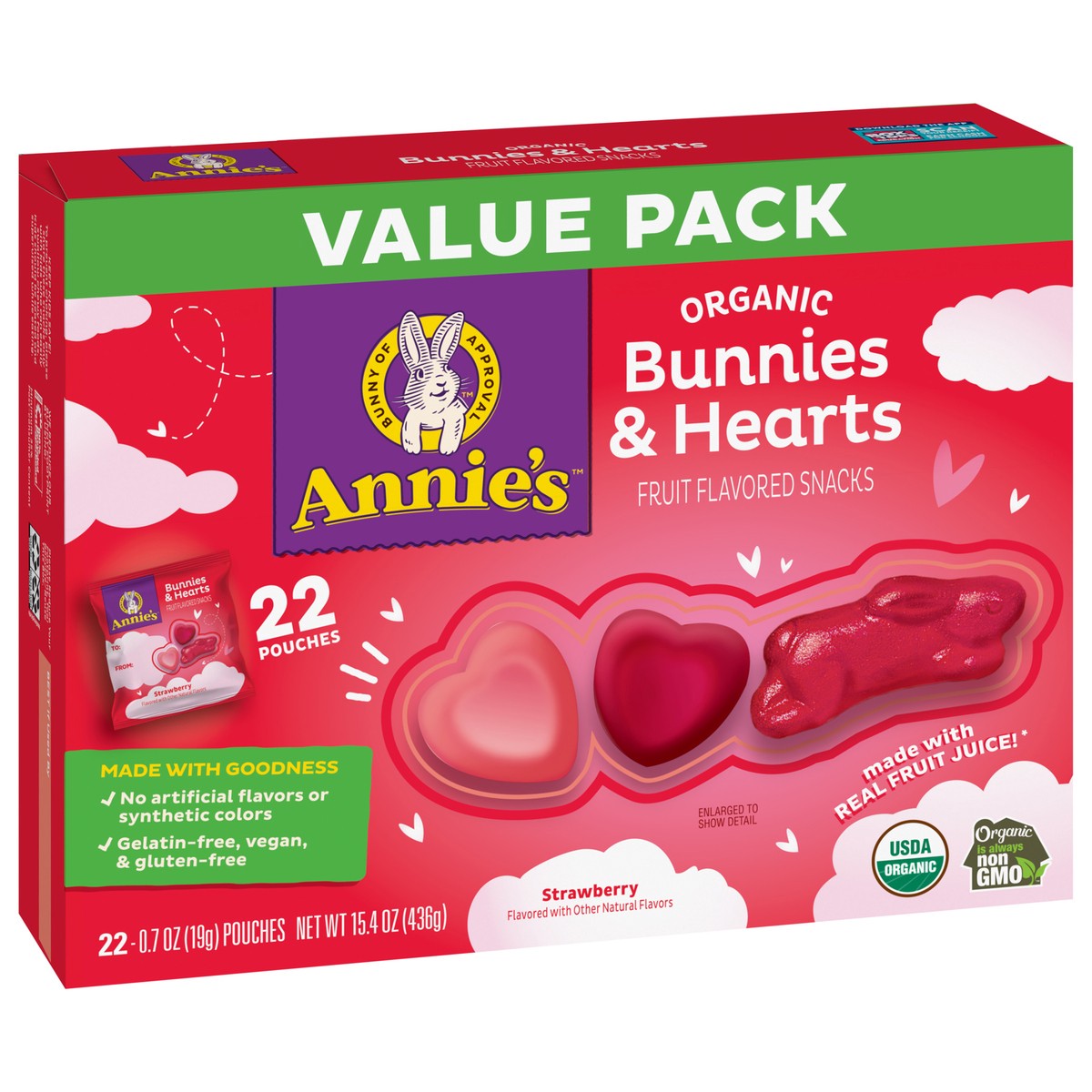 slide 6 of 15, ANNIES ORGANIC FRUIT SNACKS STRAWBERRY BUNNY & HEARTS, 15.4 oz