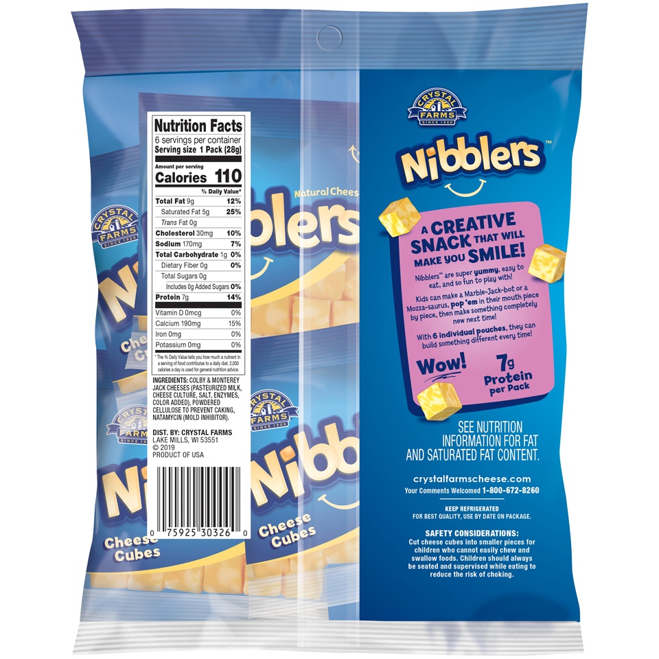 slide 2 of 4, Crystal Farms Nibblers Marble Jack Cheese Cubes 6-1 Oz. Packs, 6 oz