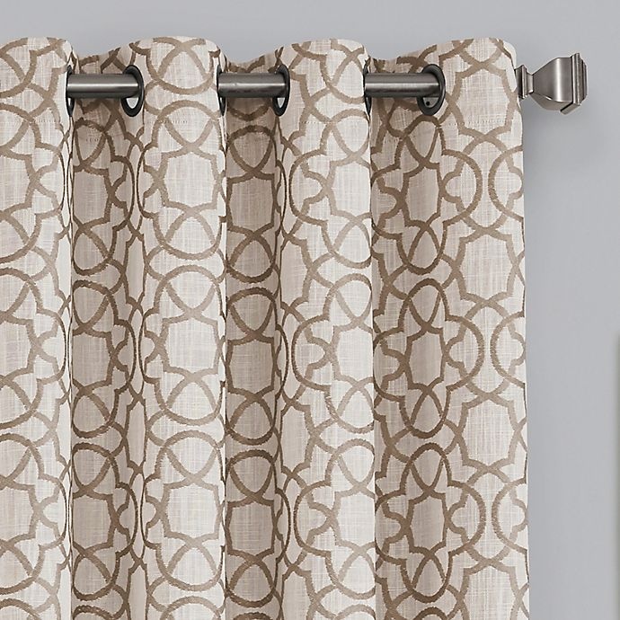 slide 2 of 3, Quinn Geo Grommet 100% Blackout Window Curtain Panel - Mocha, 95 in