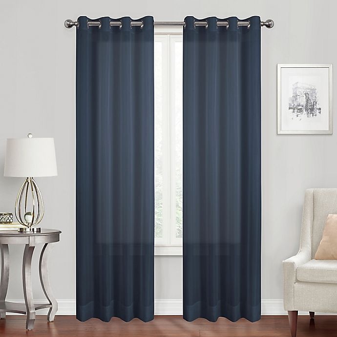 slide 1 of 3, Simply Essential Voile Grommet Sheer Window Curtain Panel - Navy (Single), 63 in