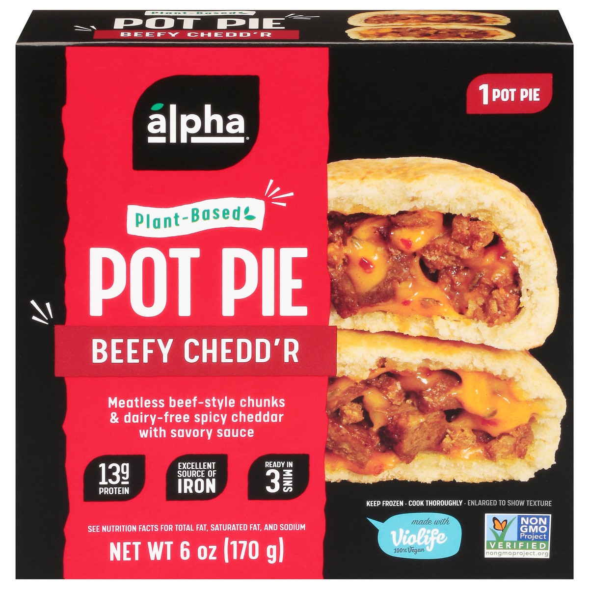 slide 1 of 14, Alpha Foods Beefy Chedd'r Pot Pie 6 oz, 6 oz