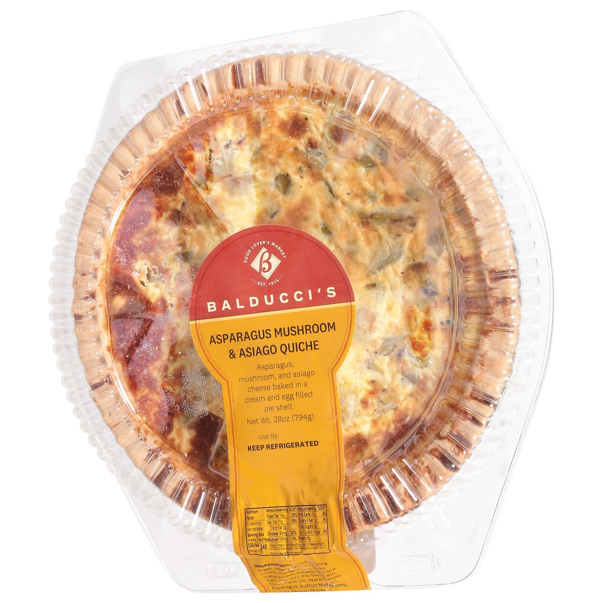 slide 7 of 14, Balducci's Asparagus Mushroom & Asiago Quiche Pie 28 oz, 28 oz