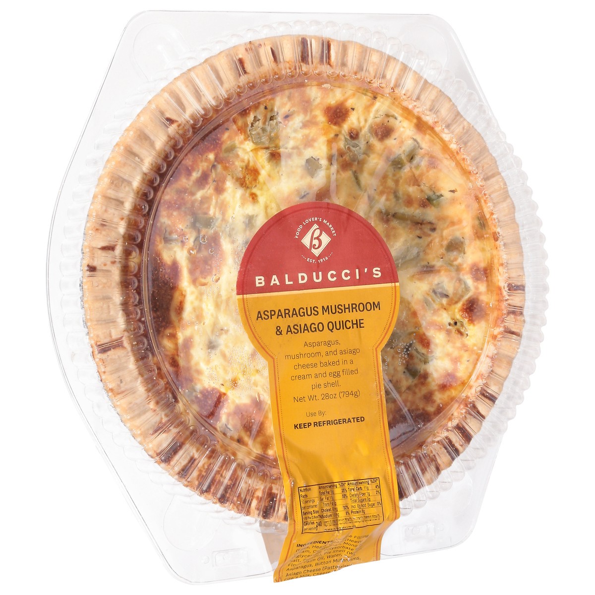 slide 9 of 14, Balducci's Asparagus Mushroom & Asiago Quiche Pie 28 oz, 28 oz