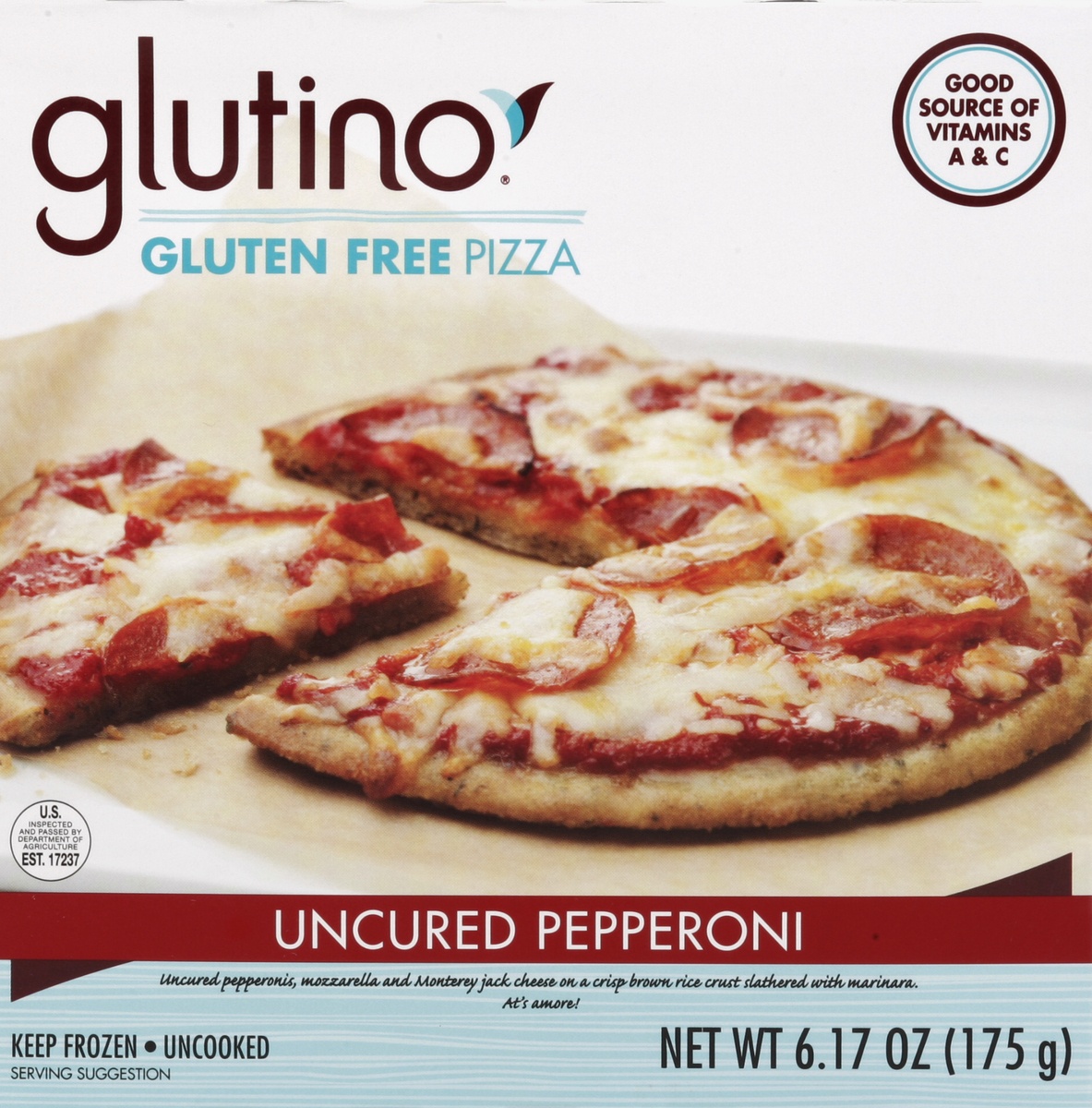 slide 4 of 4, Glutino Gluten Free Pizza - Uncured Pepperoni, 6.2 oz