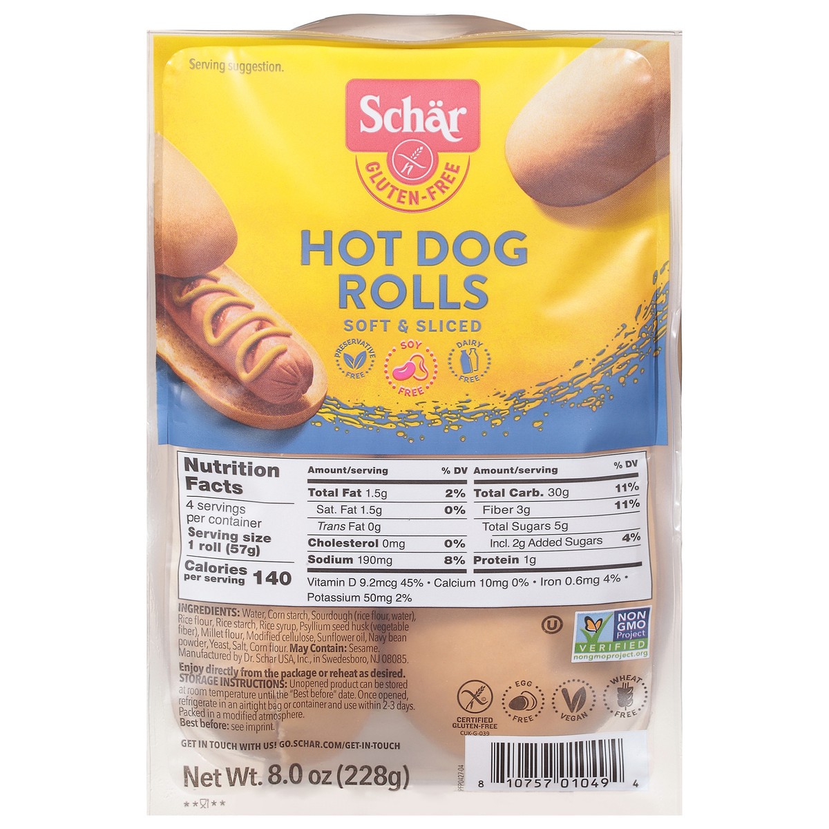 slide 1 of 9, Schär Gluten-Free Hot Dog Rolls 8.0 oz, 8 oz