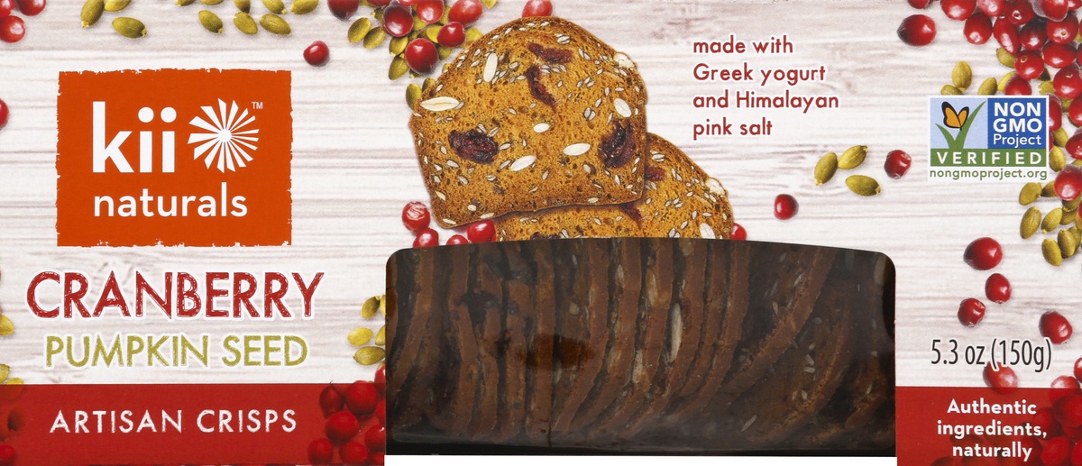 slide 2 of 6, Kii Naturals Artisan Crisps Cranberry Pumpkin Seed, 5.3 oz