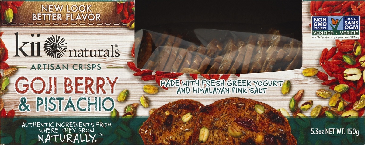 slide 4 of 4, Kii Naturals Artisan Crisps, Goji Berry & Pistachio, 5.29 oz