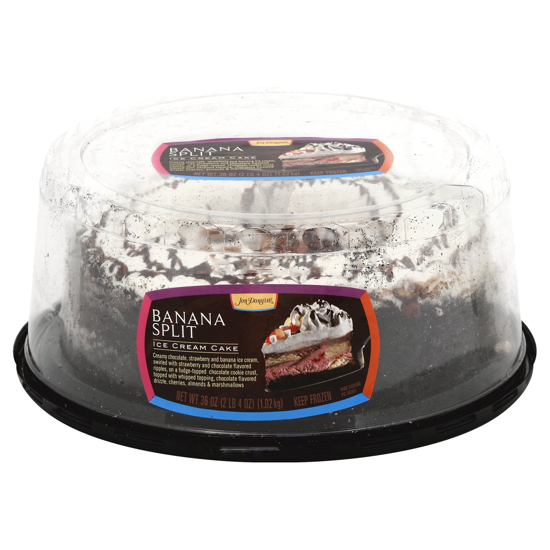 slide 1 of 6, Jon Donaire Banana Split Sundae Premium Ice Cream Cake, 36 oz