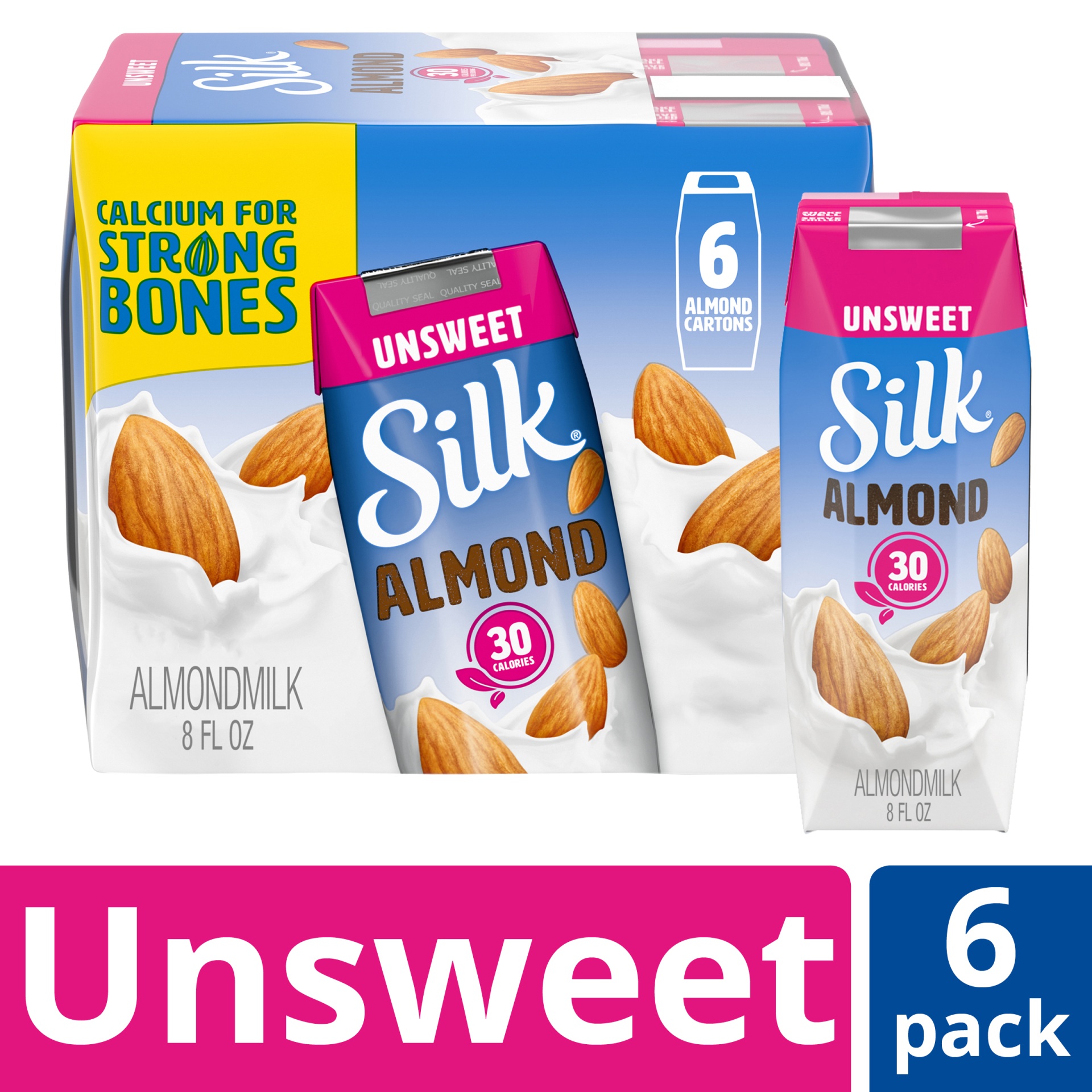 slide 1 of 8, Silk Shelf-Stable Unsweetened Almond Milk Singles, 6 ct; 8 fl oz