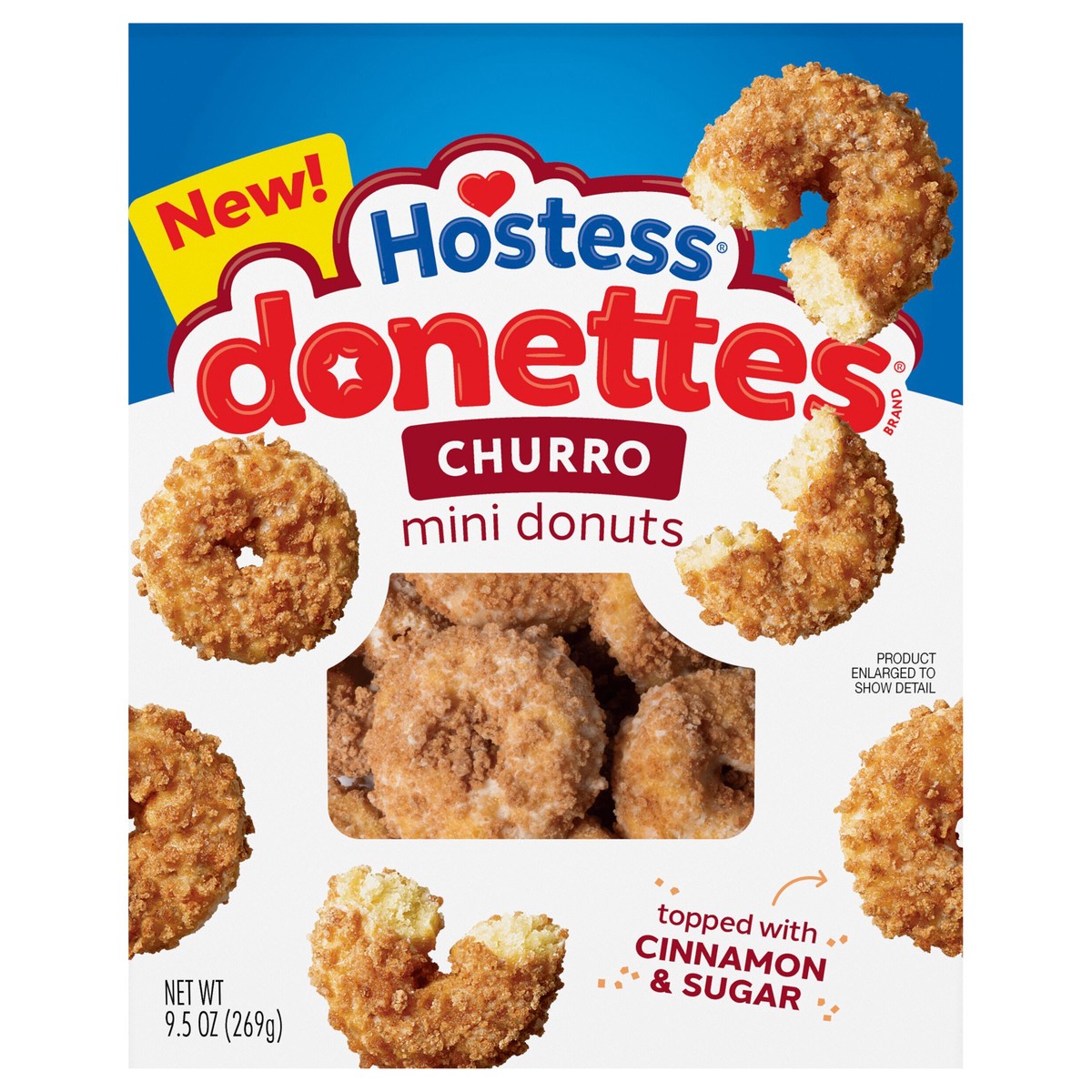 slide 1 of 13, Hostess Donettes, Churro Mini Donuts Topped with Cinnamon Sugar, 9.5 ounce, 9.5 oz