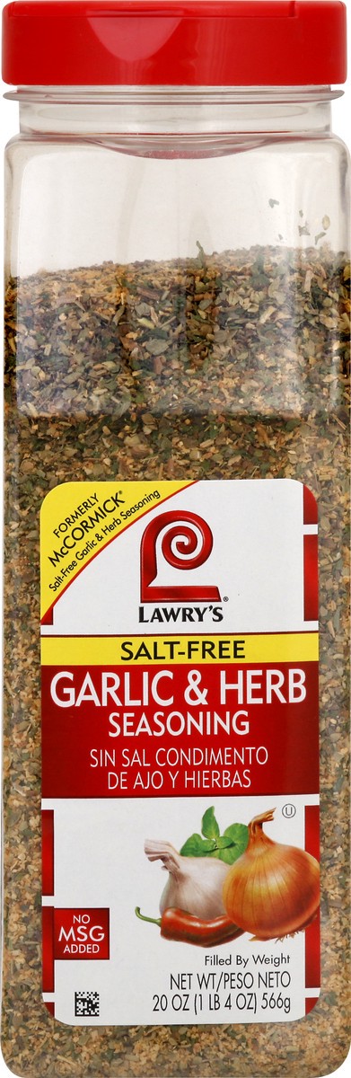slide 1 of 13, Lawry's Salt Free Garlic & Herb Seasoning, 20.0 oz, 20 oz