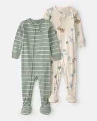 Toddler 2-Pack Dinosaur Snug Fit 1-Piece Pajama Set - Green/Cream Multi 4T