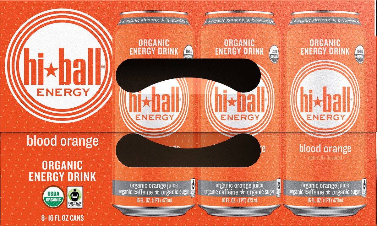 slide 6 of 10, Hiball Hi-Ball Energy Blood Orange Organic Energy Drink 8-16 fl. oz. Can, 16 fl oz