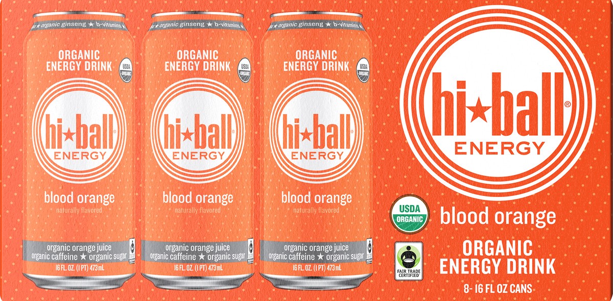 slide 10 of 10, Hiball Hi-Ball Energy Blood Orange Organic Energy Drink 8-16 fl. oz. Can, 16 fl oz