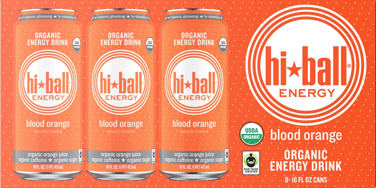 slide 8 of 10, Hiball Hi-Ball Energy Blood Orange Organic Energy Drink 8-16 fl. oz. Can, 16 fl oz