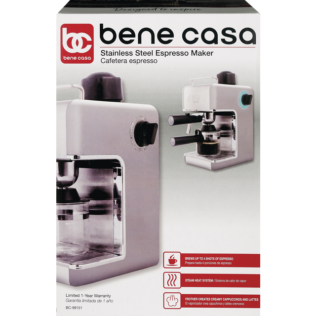 slide 1 of 1, BC Espresso Maker W/Steam Stainless Steel 4-Cup #BC-99151, 1 ct