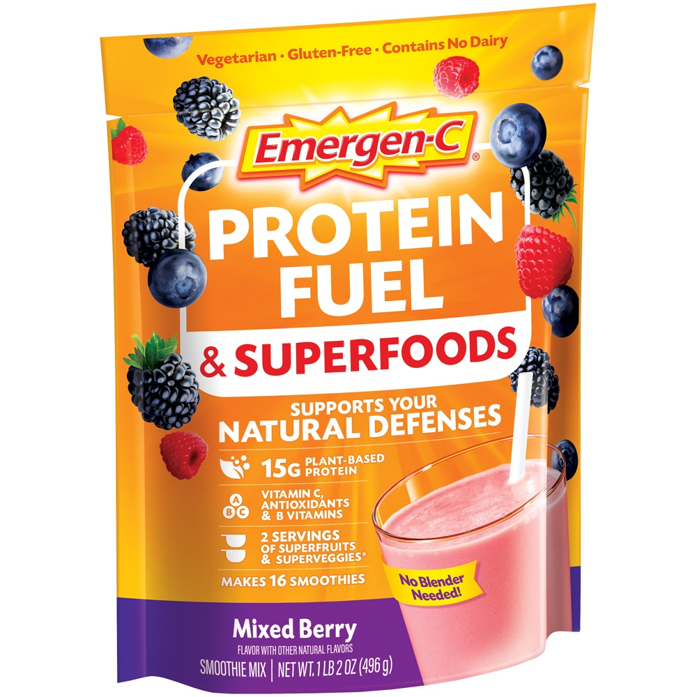 slide 2 of 6, Emergen-C Protein Fuel & Superfoods Mixed Berry Smoothie Mix Pouch), 1.13 lb