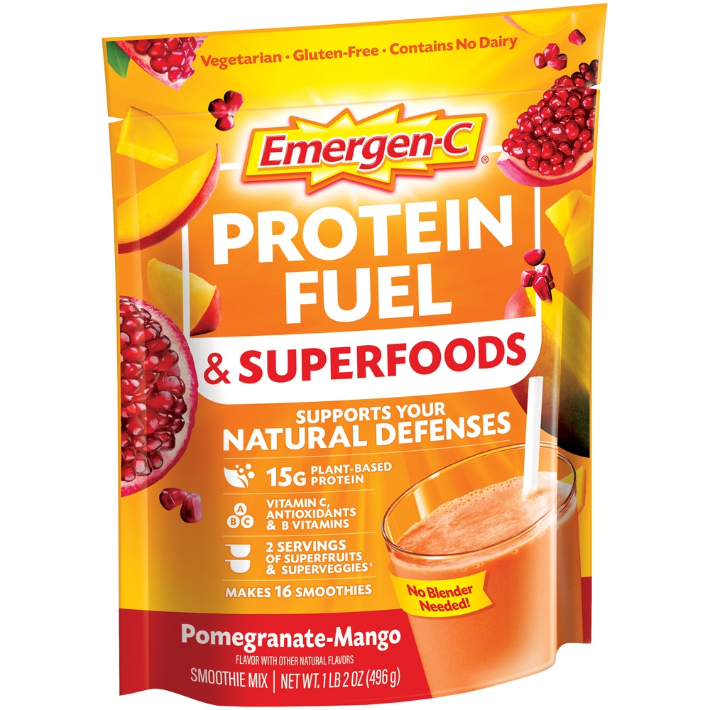 slide 3 of 6, Emergen-C Protein Fuel & Superfoods Pomegranate-Mango Smoothie Mix Pouch), 1.13 lb