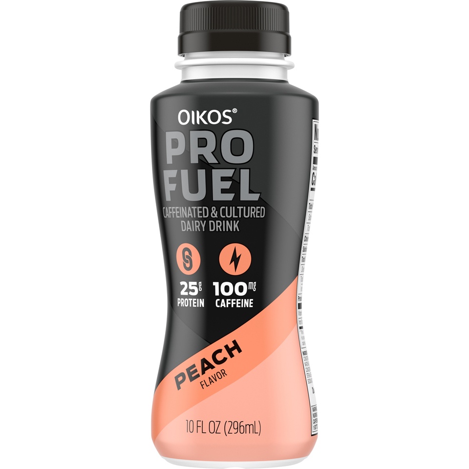 slide 2 of 5, Oikos Pro Fuel Peach Caffeinated & Cultured Dairy Drink, 10 fl oz