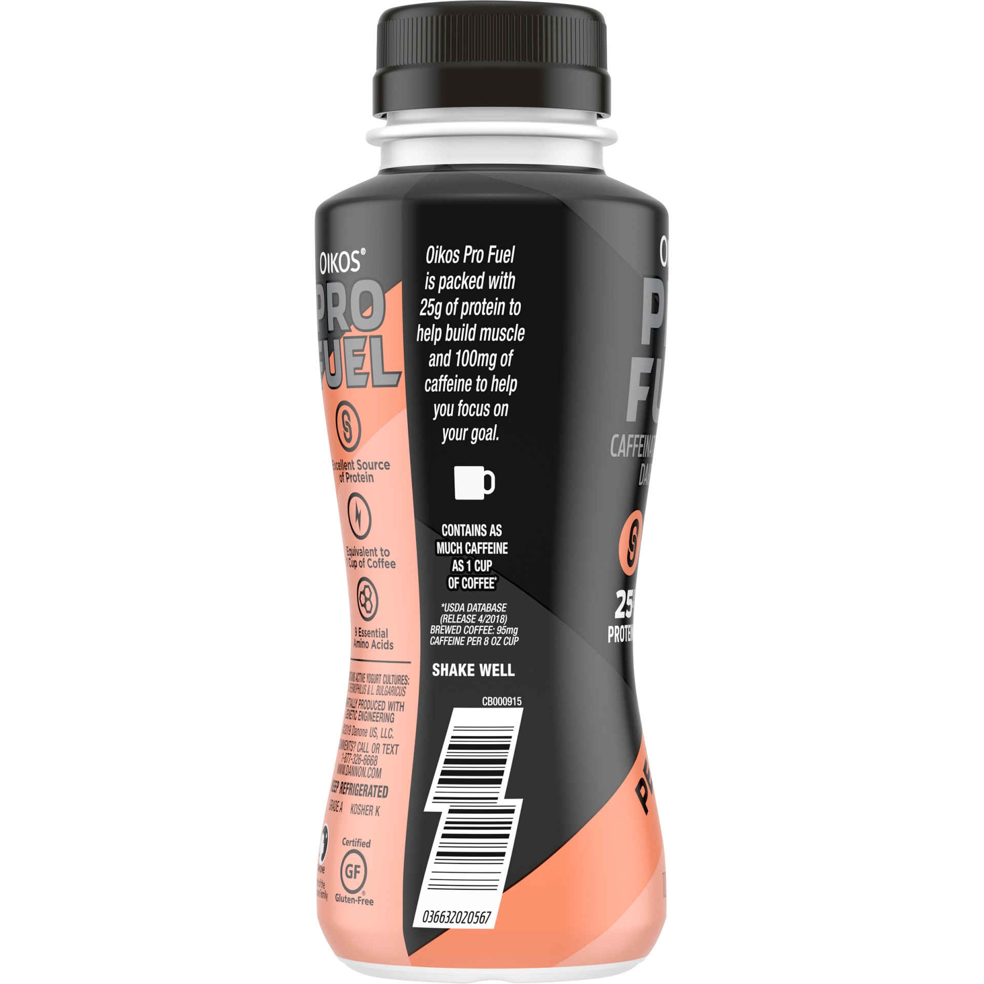 slide 3 of 5, Oikos Pro Fuel Peach Caffeinated & Cultured Dairy Drink, 10 fl oz