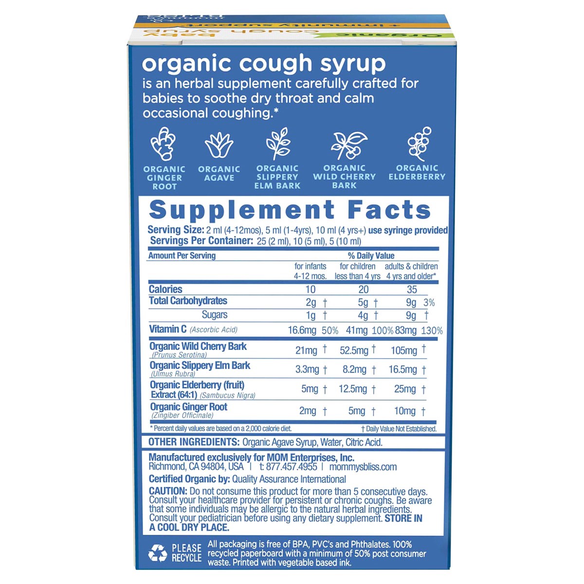 slide 9 of 13, MOMMYS BLISS Baby Organic Cough Syrup + Immunity Boost Day Time, 25 servings, 1.67 fl oz