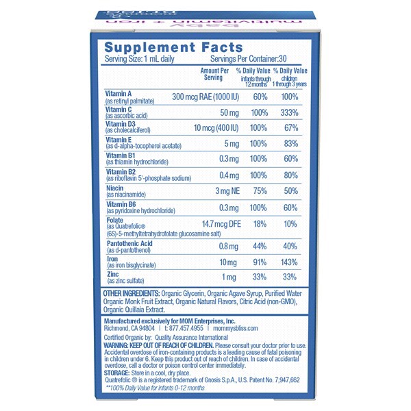 slide 8 of 13, Mommy's Bliss Age 2 Months+ Baby Multivitamin + Iron 1 oz, 1 oz