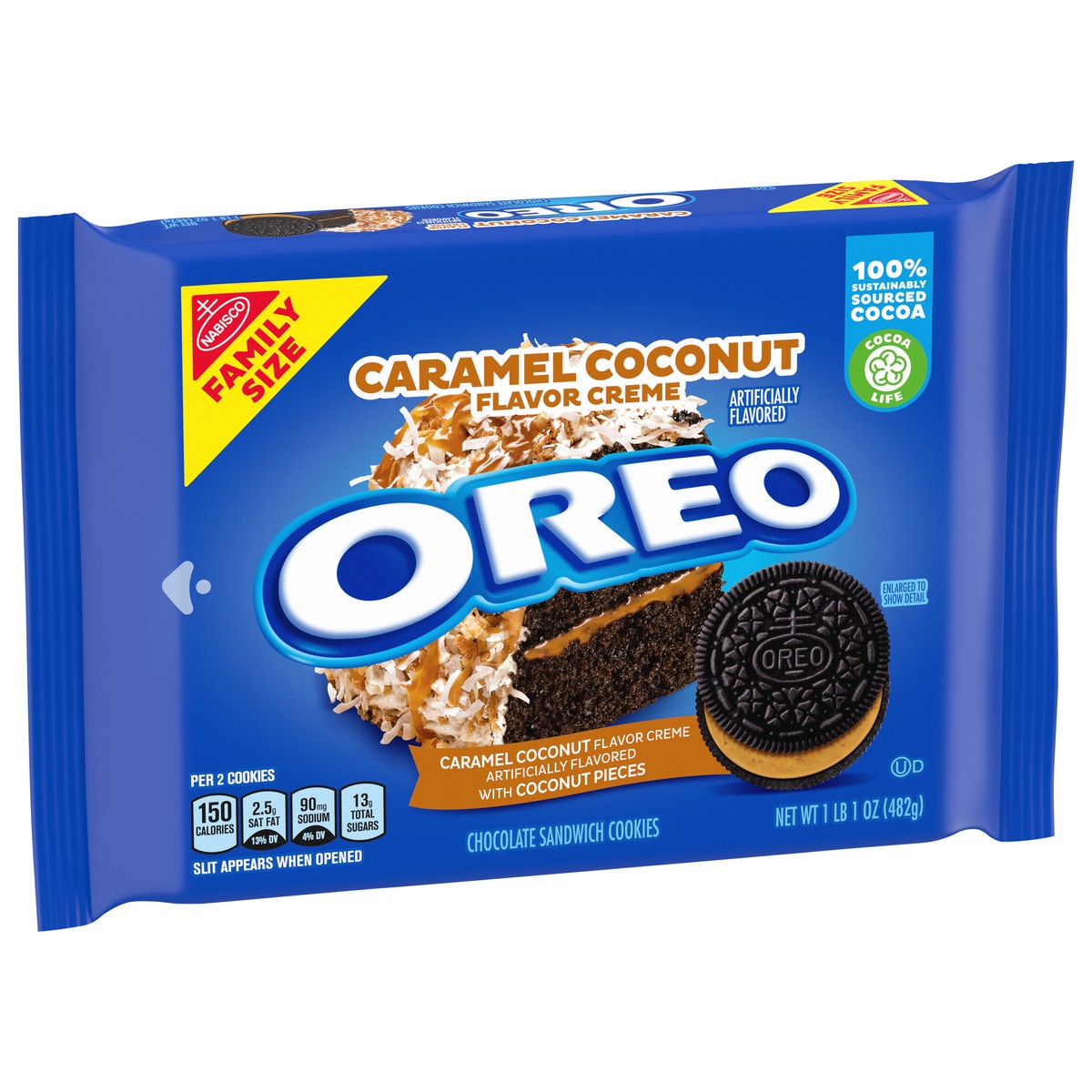 slide 3 of 14, OREO Caramel Coconut Creme Chocolate Sandwich Cookies, Family Size, 17 oz, 17 oz