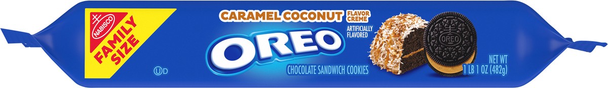 slide 11 of 14, OREO Caramel Coconut Creme Chocolate Sandwich Cookies, Family Size, 17 oz, 17 oz