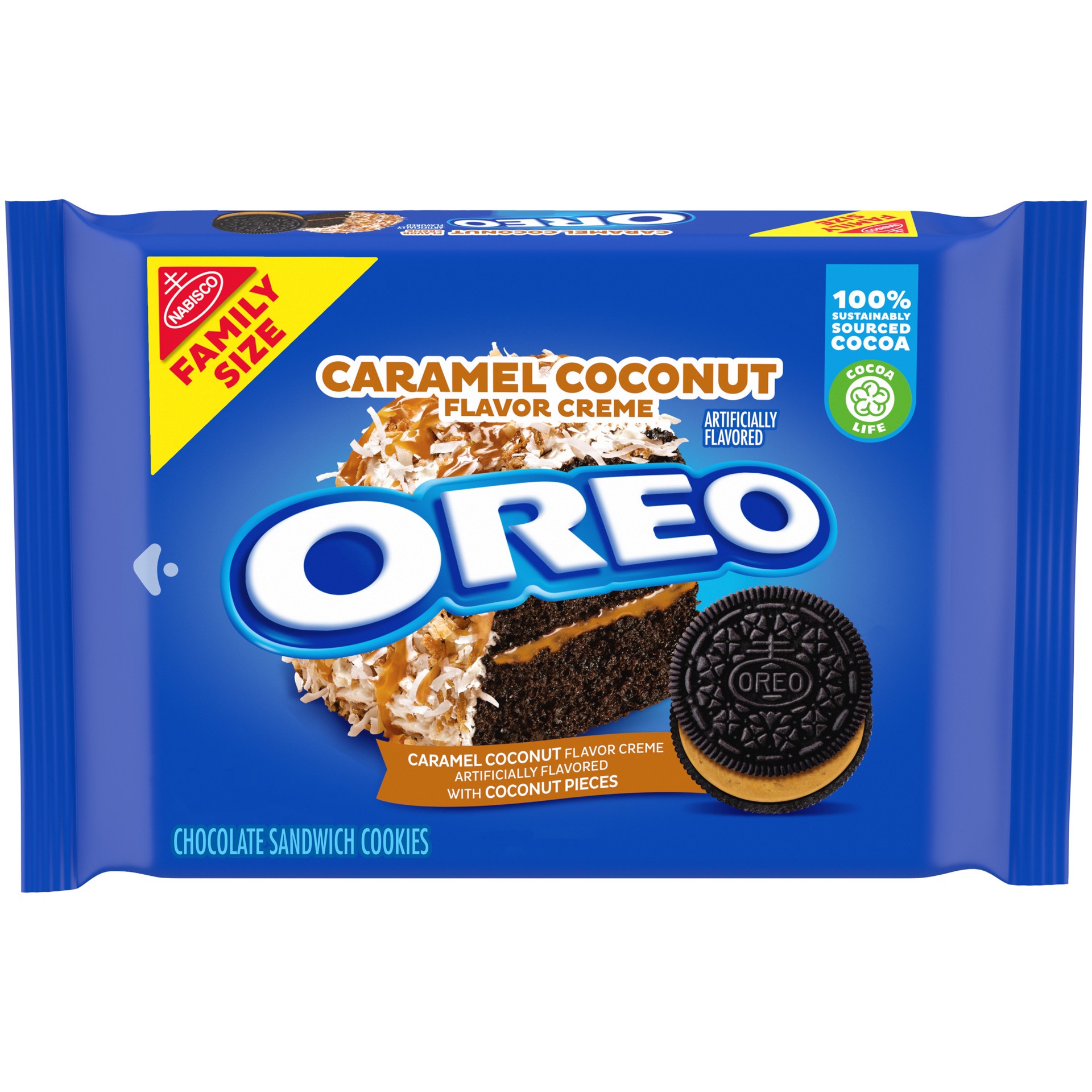 slide 1 of 14, OREO Caramel Coconut Creme Chocolate Sandwich Cookies, Family Size, 17 oz, 17 oz