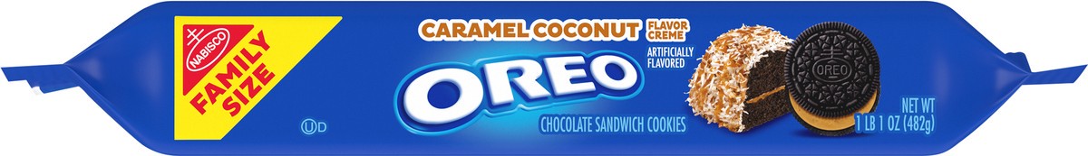 slide 2 of 14, OREO Caramel Coconut Creme Chocolate Sandwich Cookies, Family Size, 17 oz, 17 oz