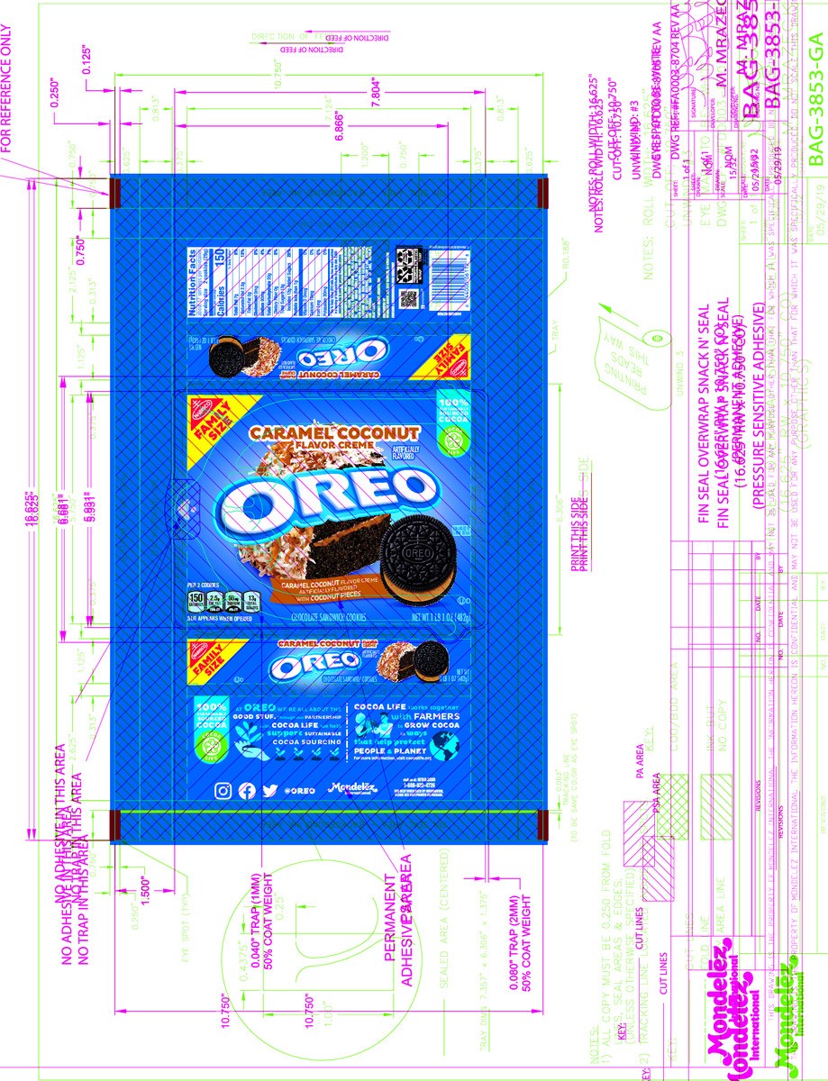 slide 13 of 14, OREO Caramel Coconut Creme Chocolate Sandwich Cookies, Family Size, 17 oz, 17 oz