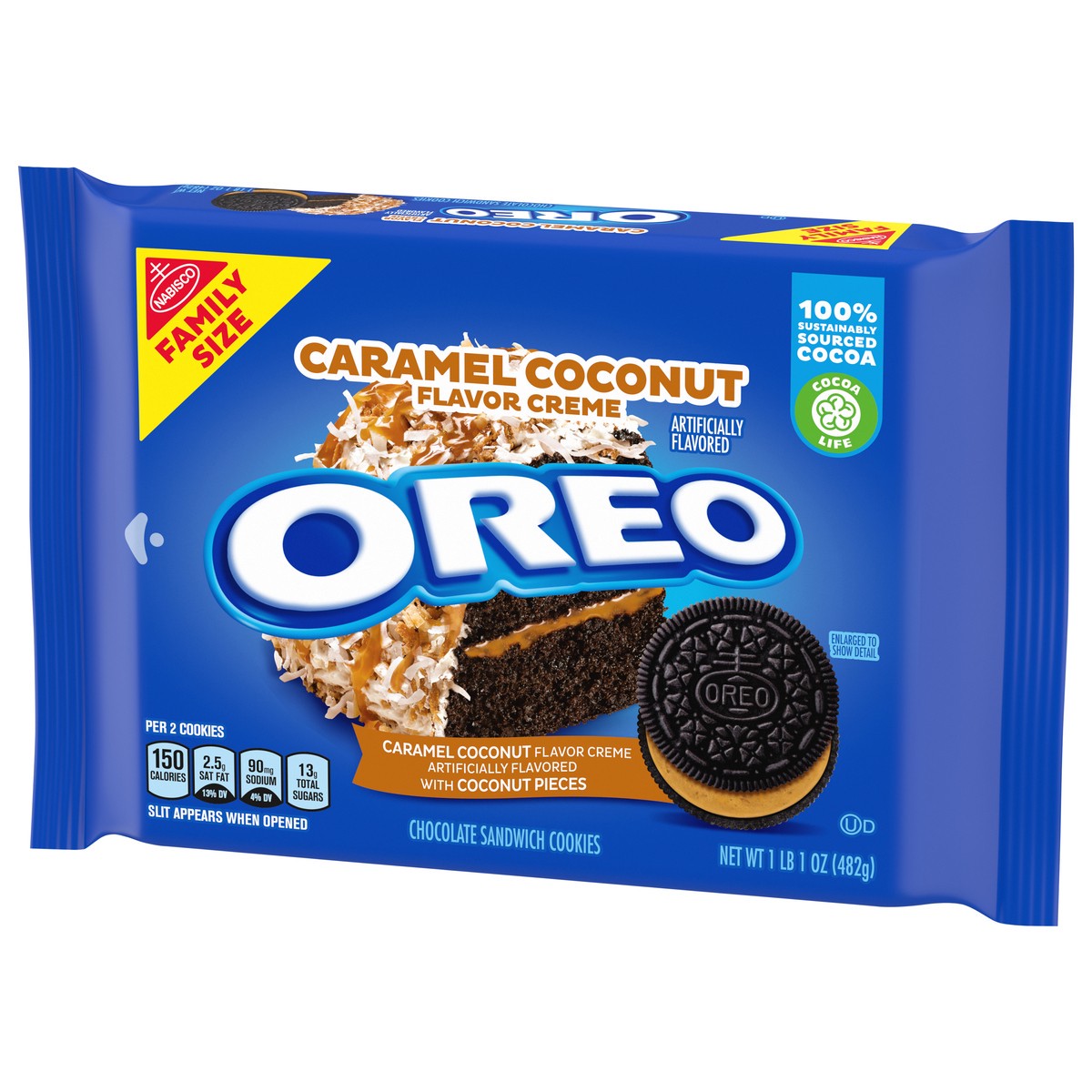 slide 10 of 14, OREO Caramel Coconut Creme Chocolate Sandwich Cookies, Family Size, 17 oz, 17 oz