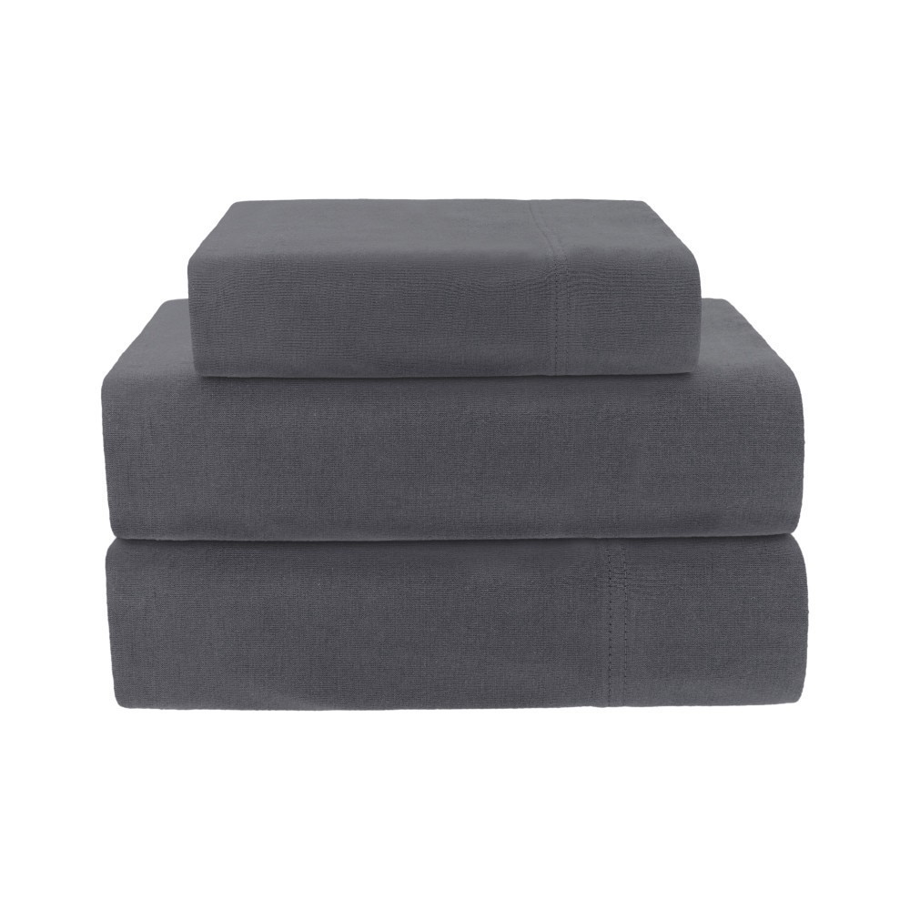 slide 1 of 2, Everyday Living Jersey Sheet Set - Charcoal, Twin Size