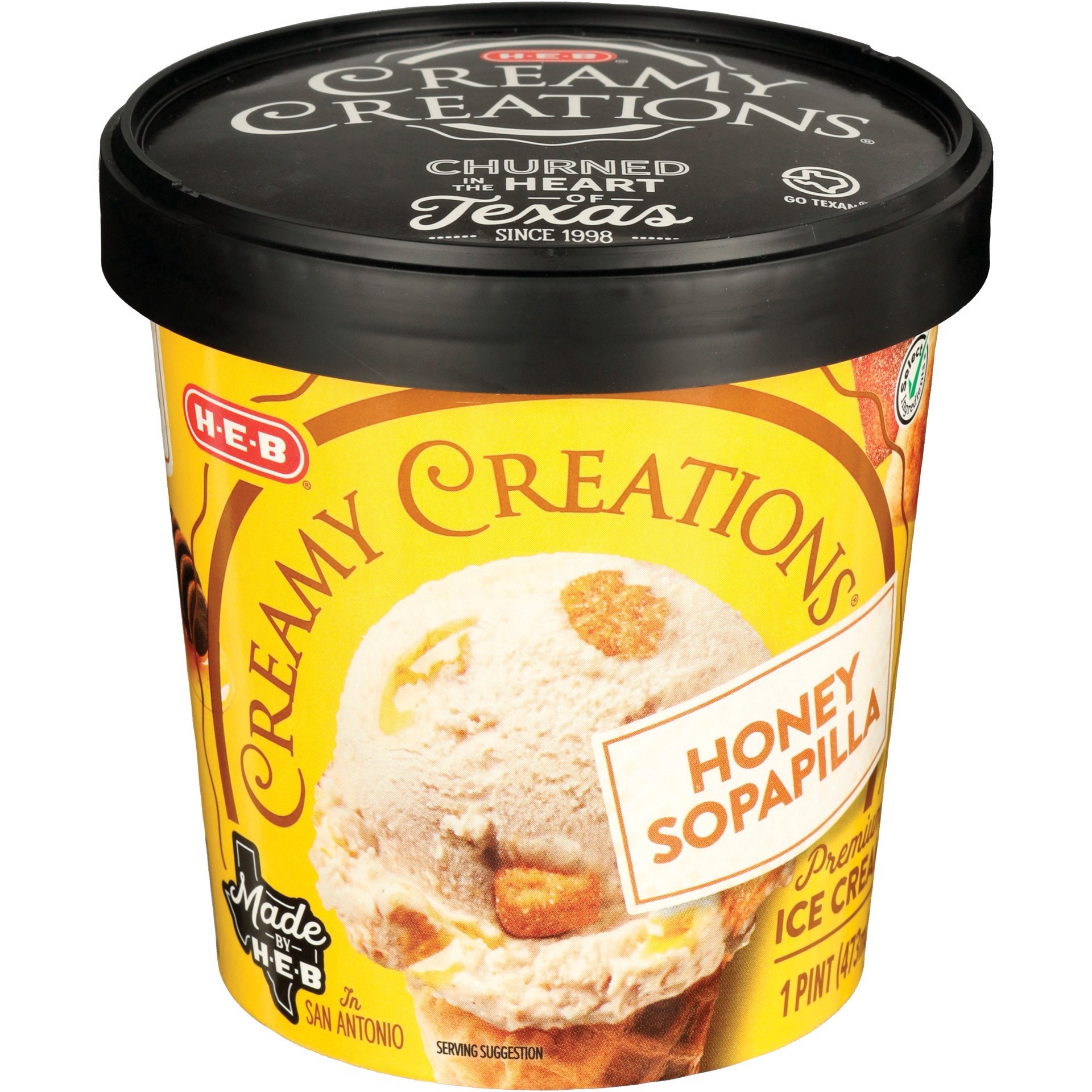 slide 1 of 1, H-E-B Creamy Creations Honey Sopapilla Ice Cream, 1 pint