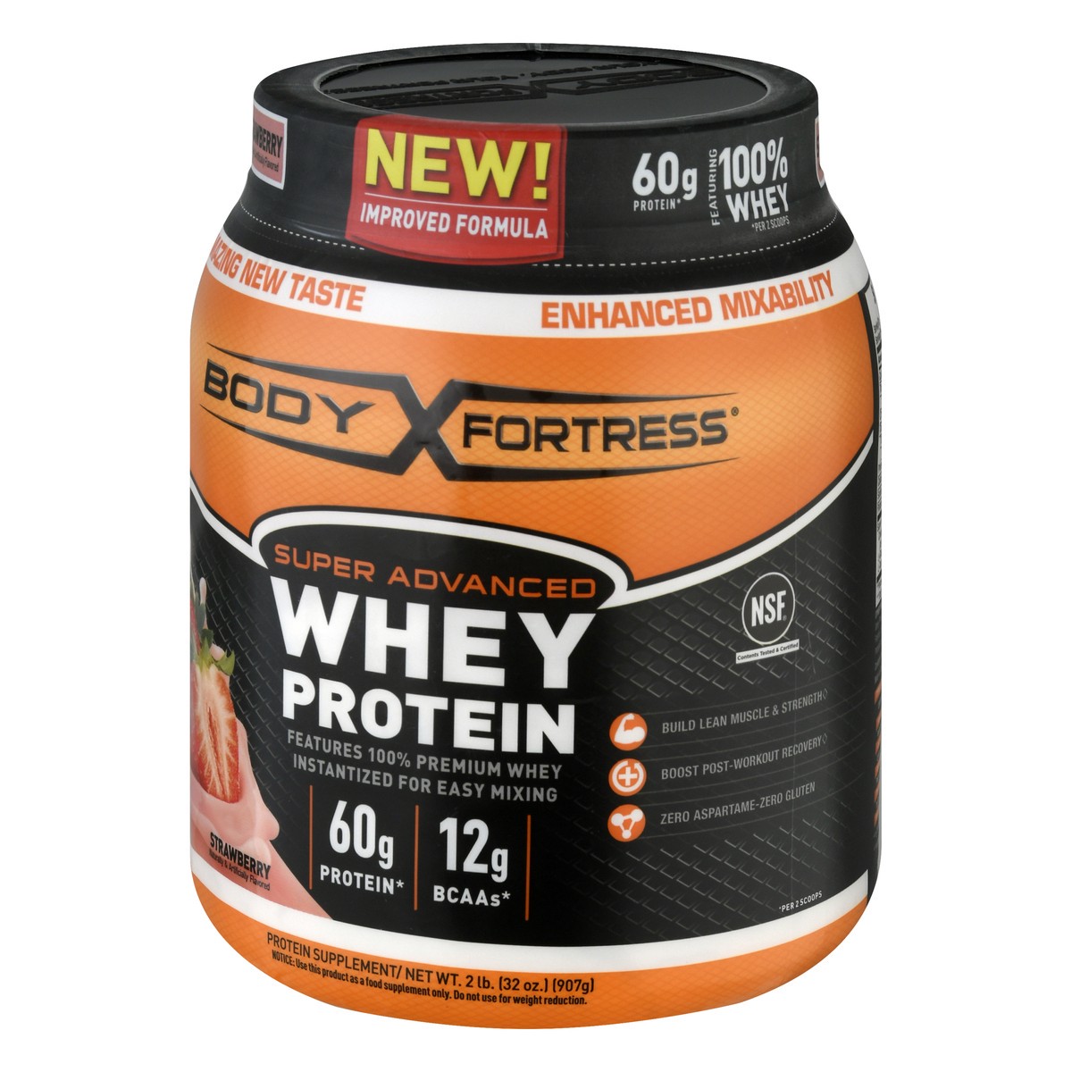 slide 3 of 9, Body Fortress Super Advanced Strawberry Whey Protein 32 oz, 32 oz